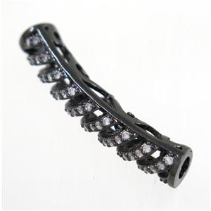 curving copper tube beads paved zircon, black plated, approx 5.5x30mm