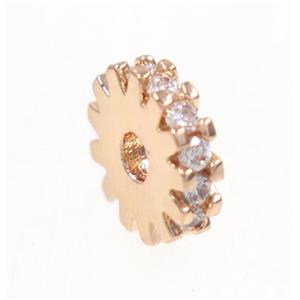copper rondelle beads paved zircon, rose gold, approx 6mm dia