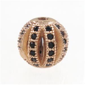 round Watermelon copper beads pave zircon, rose gold, approx 8mm dia