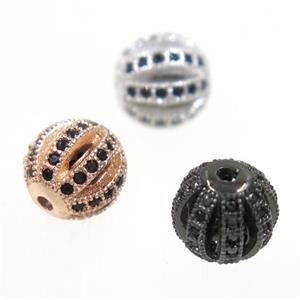 round Watermelon copper beads pave zircon, mix color, approx 8mm dia