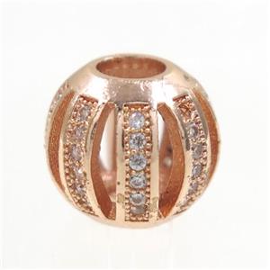 round Watermelon copper beads pave zircon, rose gold, approx 11mm dia