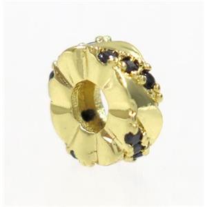 copper rondelle beads paved zircon, gold plated, approx 7.5mm dia