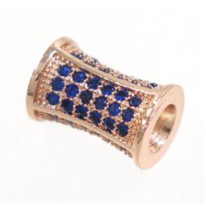 copper bamboo beads paved blue zircon, rose gold, approx 7x10mm
