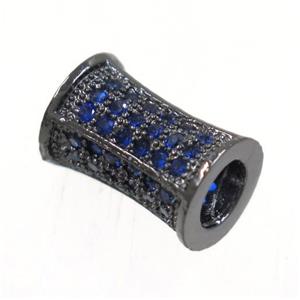 copper bamboo beads paved blue zircon, black plated, approx 7x10mm
