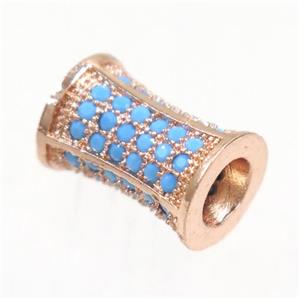 copper bamboo bead paved zircon, rose gold, turq, approx 7x10mm