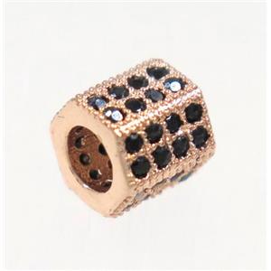 copper tube beads paved zircon, rose gold, approx 6x6mm