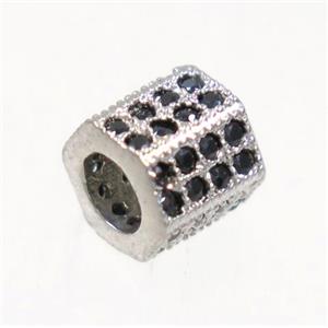 copper tube bead paved zircon, platinum plated, approx 6x6mm