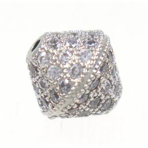 copper bicone bead paved zircon, platinum plated, approx 10mm dia