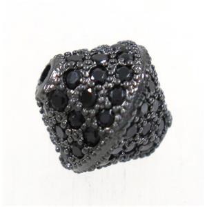 copper bicone beads paved zircon, black plated, approx 10mm dia