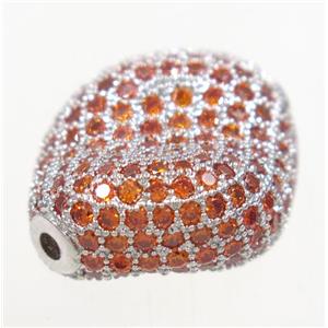 copper twist bead paved zircon, platinum plated, approx 16-20mm