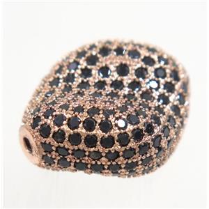 copper twist bead paved zircon, rose gold, approx 16-20mm