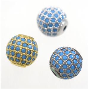 round copper beads paved zircon, mix color, approx 8mm dia