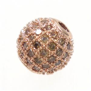 round copper beads paved zircon, rose gold, approx 12mm dia