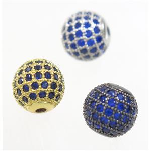 round copper beads paved blue zircon, mix color, approx 6mm dia