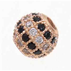 round copper bead paved zircon, rose gold, approx 8mm dia