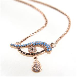 copper dolphin necklace pave zircon, rose gold, approx 8x18mm, 44cm length