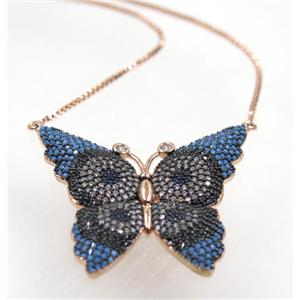 copper butterfly necklace pave zircon, rose gold, approx 34-36mm, 44cm length