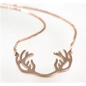 copper antler necklace pave zircon, rose gold, approx 18x27mm, 44cm length