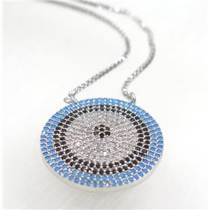 copper circle necklace pave zircon, platinum plated, approx 23mm, 44cm length