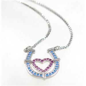 copper necklace pave zircon, LOVE-U, platinum plated, approx 14x16mm, 44cm length