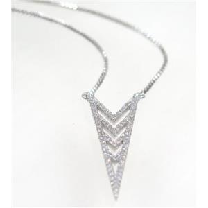 copper arrowhead necklace pave zircon, platinum plated, approx 12x33mm, 44cm length