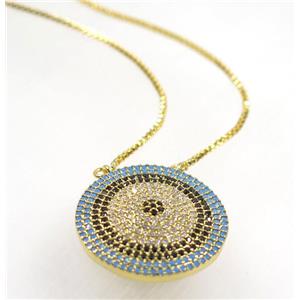 copper circle necklace pave zircon, gold plated, approx 23mm, 44cm length