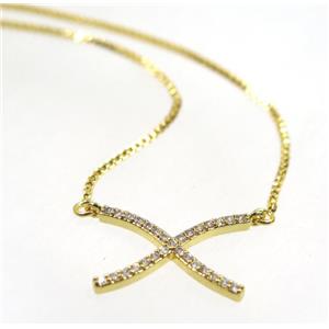 copper X necklace pave zircon, gold plated, approx 13x18mm, 44cm length