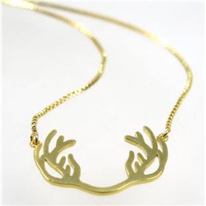 copper antler necklace, gold plated, approx 18x27mm, 44cm length
