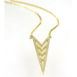 copper arrowhead necklace pave zircon, gold plated, approx 12x33mm, 44cm length