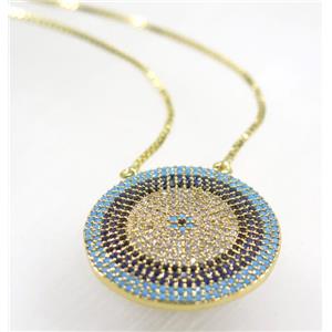 copper circle necklace pave zircon, gold plated, approx 26mm, 44cm length