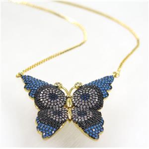 copper butterfly necklace pave zircon, gold plated, approx 34-36mm, 44cm length