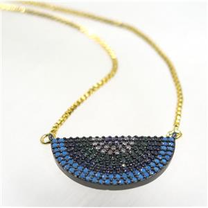 copper halfmoon necklace pave zircon, black plated, approx 11x22mm, 44cm length