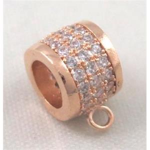 copper hanger bail pave zircon, rose gold, approx 8mm dia, 5mm hole