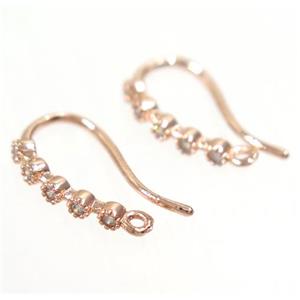 copper earring hook paved zircon, rose gold, approx 8-16mm