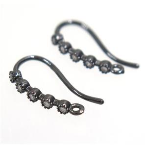 copper earring hook paved zircon, black plated, approx 8-16mm