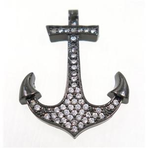 copper anchor pendant paved zircon, black plated, approx 22x30mm