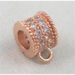 copper hanger bail pave zircon, rose gold, approx 6mm dia, 3mm hole