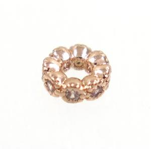 copper rondelle beads paved zircon, rose gold, approx 4.5mm dia