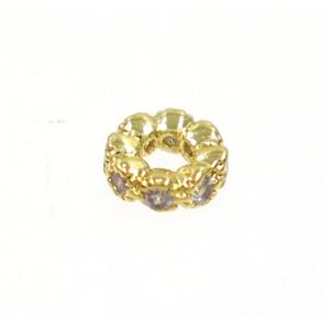 copper rondelle beads paved zircon, gold plated, approx 4.5mm dia