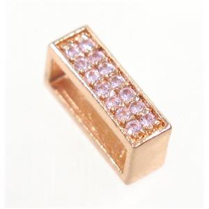 copper rectangle beads paved zircon, rose gold, approx 4x12mm
