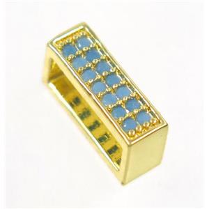 copper rectangle beads paved zircon, gold plated, approx 4x12mm