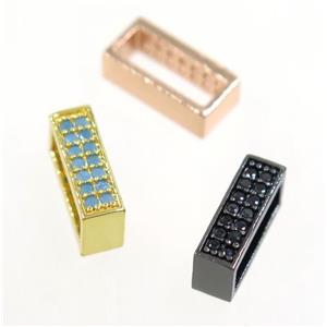 copper rectangle beads paved zircon, mix color, approx 4x12mm
