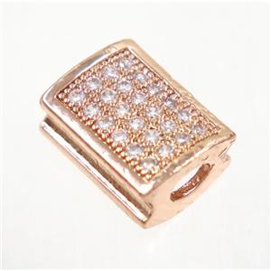 copper rectangle beads paved zircon, rose gold, approx 8.5x11mm