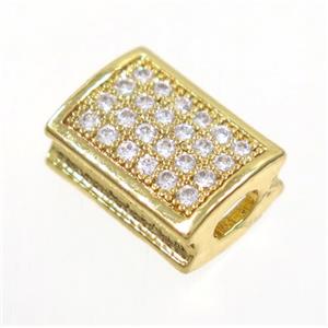 copper rectangle beads paved zircon, gold plated, approx 8.5x11mm