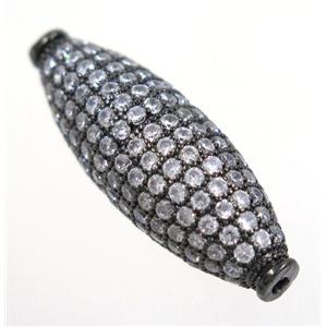 copper oval bead paved zircon, black plated, approx 10x30mm