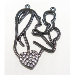 copper pendant paved zircon, mama baby, black plated, approx 20-30mm