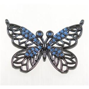 copper butterfly pendant paved zircon with 2loops, black plated, approx 17-24mm