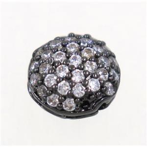copper spacer beads paved zircon, black plated, approx 8.5mm dia