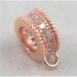 copper hanger bail pave zircon, rose gold, approx 6mm dia, 3mm hole