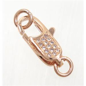 copper clasp pave zircon, rose gold, approx 5.5x14mm